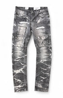 Evolution 'Combat Cargo' Slim Denim (Washed Black) EV-330265