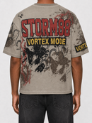 STORM88 BOWIE Washed Short Sleeve Regular Graphic Fit Tee In Khaki ST8-017