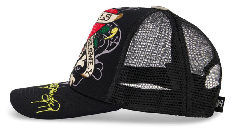 Ed Hardy 'Love Kills Slowly Skull' Rhinestone Trucker Hat (Black) EHH0001-26RS - FRESH N FITTED