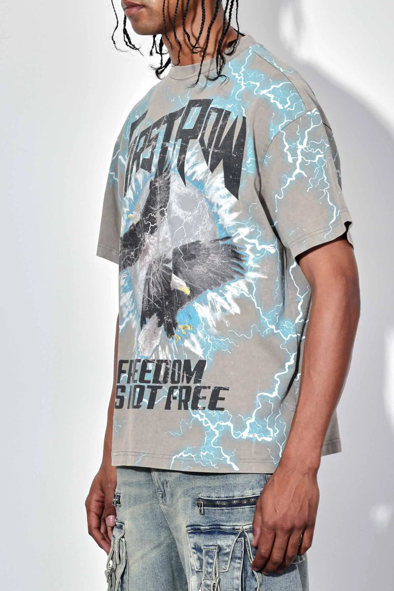 First Row ‘Fredom Is Not Free’ Washed T-Shirt (Grey) FRT2163 - FRESH N FITTED