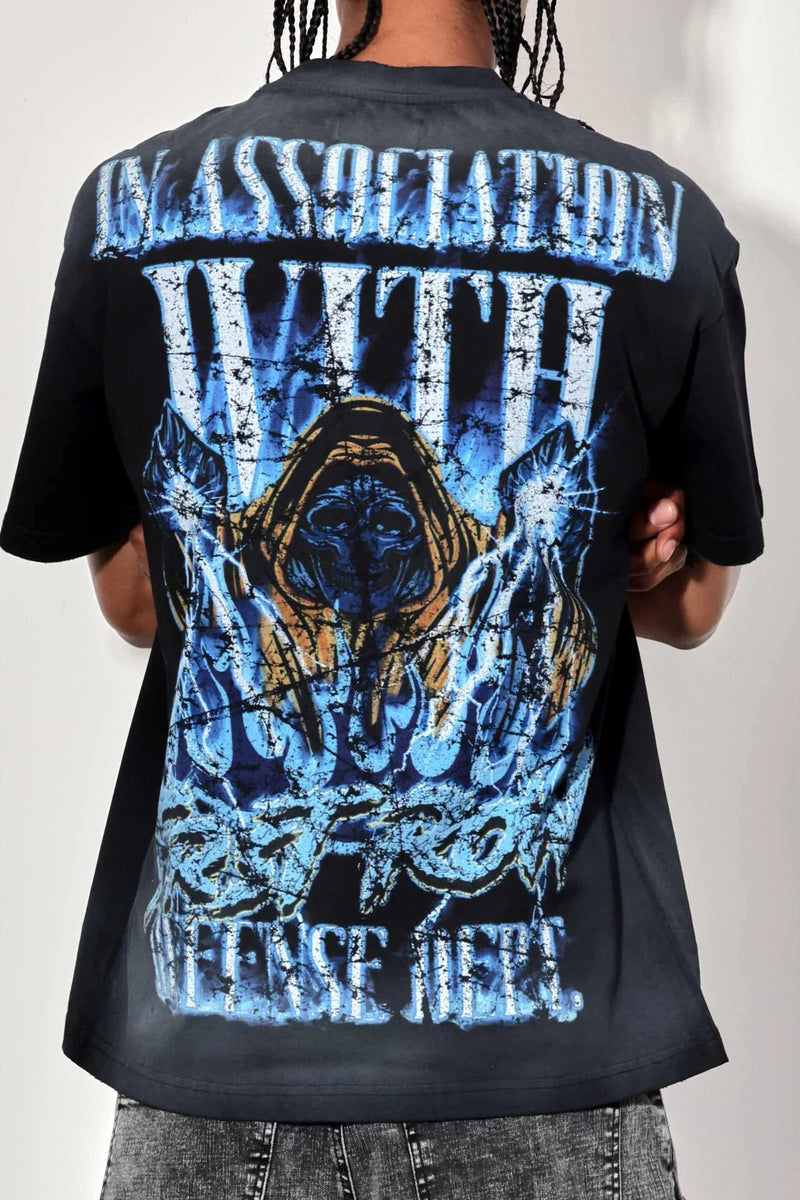 First Row 'Wake Up And Be Fierce' Flame Skull Washed T-Shirt (Black) FRT2157A - FRESH N FITTED