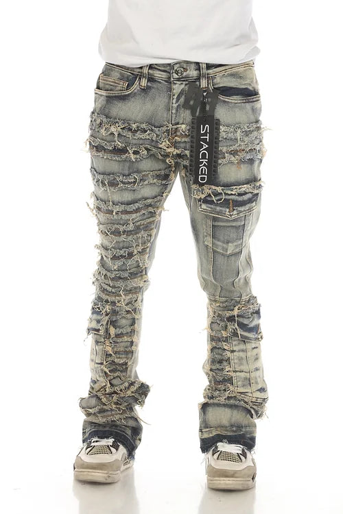 Stylo Stacked Flare Denim (Khaki Tint) JKT-004 - FRESH N FITTED