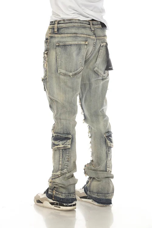 Stylo Stacked Flare Denim (Khaki Tint) JKT-004 - FRESH N FITTED