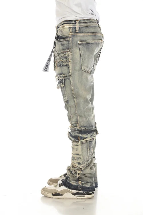 Stylo Stacked Flare Denim (Khaki Tint) JKT-004 - FRESH N FITTED