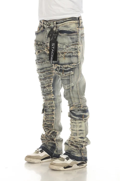 Stylo Stacked Flare Denim (Khaki Tint) JKT-004 - FRESH N FITTED