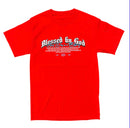 Red t-shirt with the text blessed. By Fresh N Fitted 