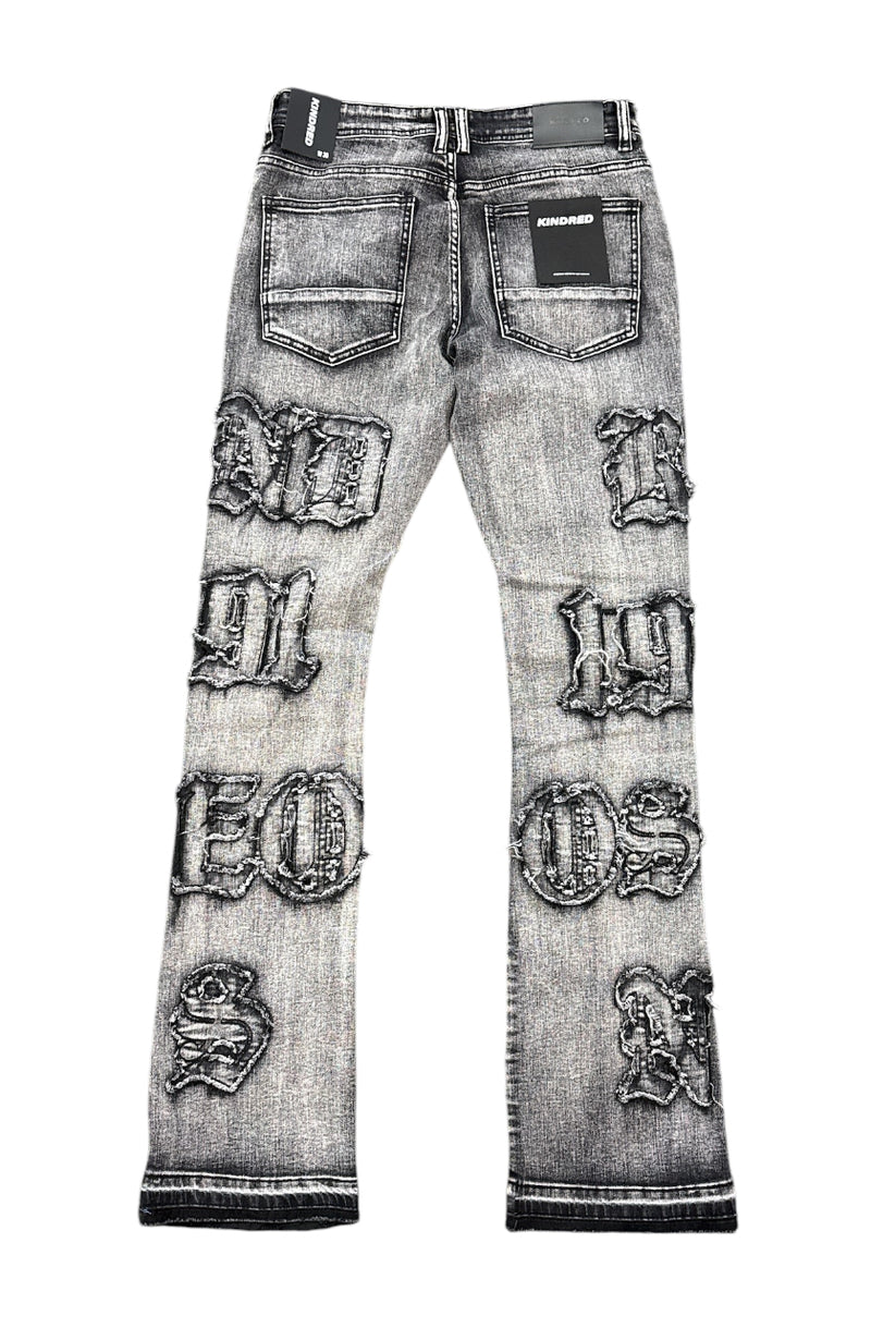 Kind Red 'Letters' Stacked Pants (Ice Black) KD2083 - FRESH N FITTED