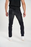 Spark ‘Pockets’ Slim Fit Cargo Pocket Denim (Black Wash) S4415 - FRESH N FITTED