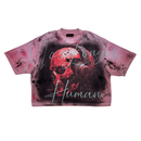 Rare Peace 'No Longer Human (Robotic)' Oversized Rhinestone Cropped T-shirt (Pink) RT5057 - FRESH N FITTED