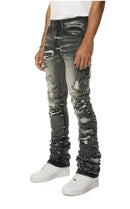 Smoke Rise 'Cut & Sewn Rip Off Letter' Denim (Black Lava) JP24118 - FRESH N FITTED