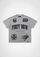 Light grey FIRST ROW Shadow Worship Grave HYMN T-shirt with front print, casual fit, and comfortable fabric.