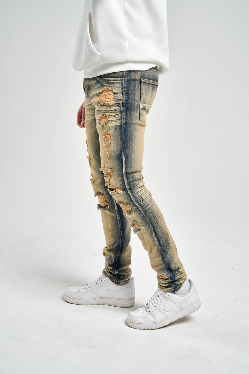 Spark ‘Rip & Repair’ Slim Fit Stretch Denim (Dark Indigo) S4405