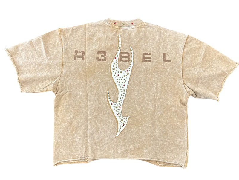 Rebel Denim 'Firefest' Cropped T-shirt (Khaki) 652-168