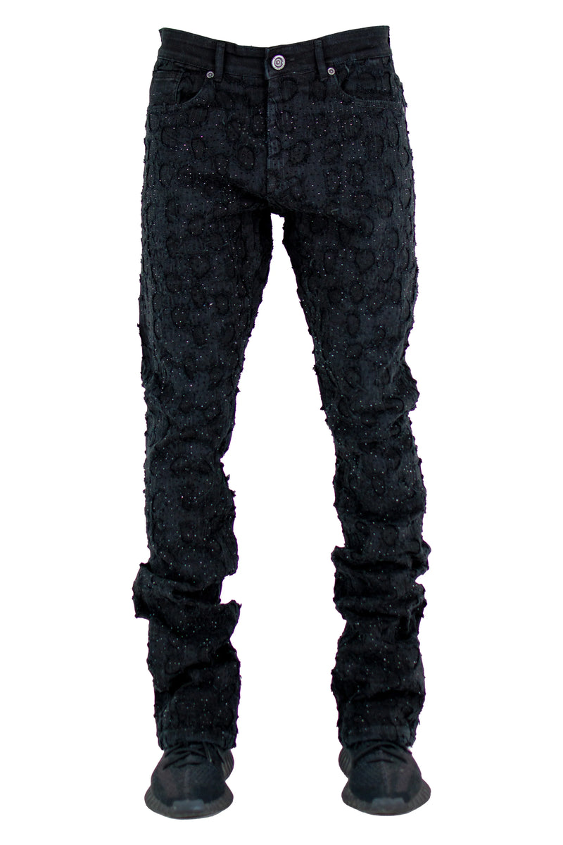 Focus 'Stoned' Distressed Stacked Rhinestone Denim (Jet Black) 5248C - FRESH N FITTED