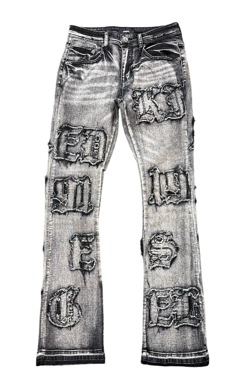 Kind Red 'Letters' Stacked Pants (Ice Black) KD2083 - FRESH N FITTED