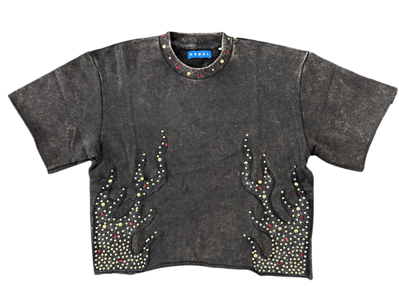 Rebel Denim 'Firefest' Cropped T-shirt (Black) 652-168