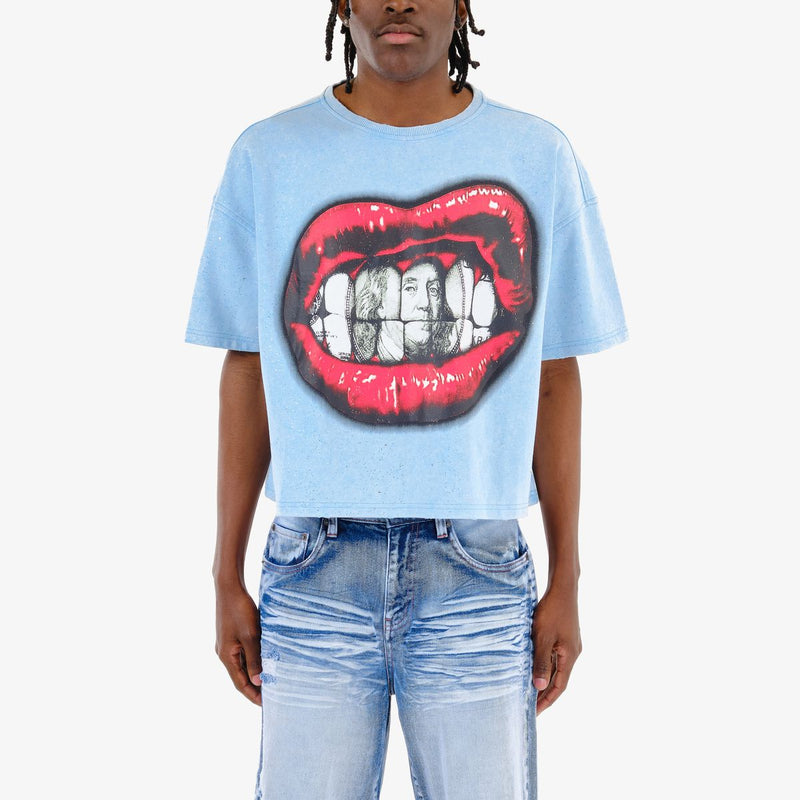 Copper Rivet 'Money Doesn’t Grow On Trees' Oversize Crop T-Shirt (Sky Blue) 511023 - FRESH N FITTED