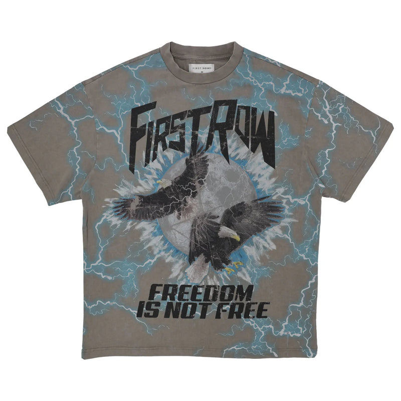 First Row ‘Fredom Is Not Free’ Washed T-Shirt (Grey) FRT2163 - FRESH N FITTED