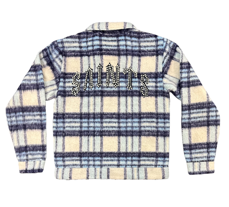 Copper Rivet Brushed Flannel Jacket With Pearl Embroidery(Blue) 535001 - FRESH N FITTED