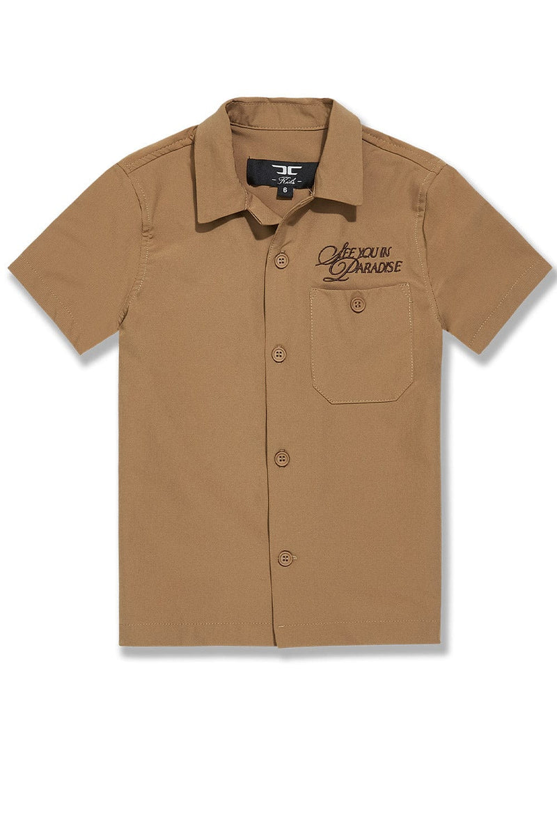 Jordan Craig Kids ‘Oakland Mechanic’ Short Sleeve Button Up Shirt (Mocha) 2061K - FRESH N FITTED