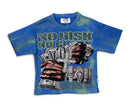 BKYS KIDS 'No Risk' F-Terry Cropped Rhinestone T-Shirt in Blue