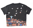 Red Letters "Favelas" Slightly Oversized T-Shirt in Black