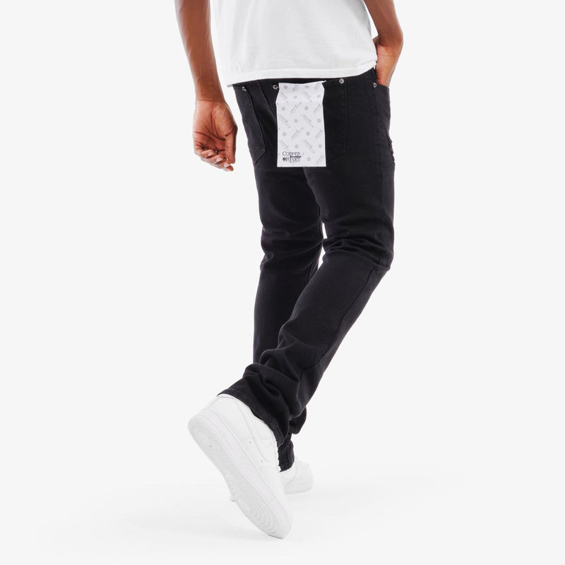 Copper Rivet '3D Whiskered' Flare Twill Denim (Black) 533205