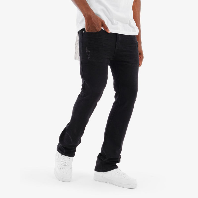 Copper Rivet '3D Whiskered' Flare Twill Denim (Black) 533205