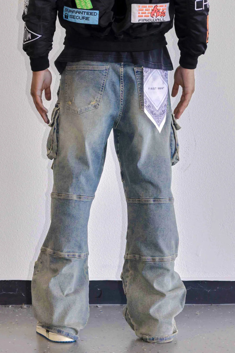 First Row ‘Y2K’ Utility Cargo Relaxed Fit Denim (Medium Stone Tint) FRD3116A - FRESH N FITTED