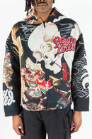 Rebel Minds 'Stay Wild' Rhinestone Tapestry Zip Up Hoodie (Black) 152-336