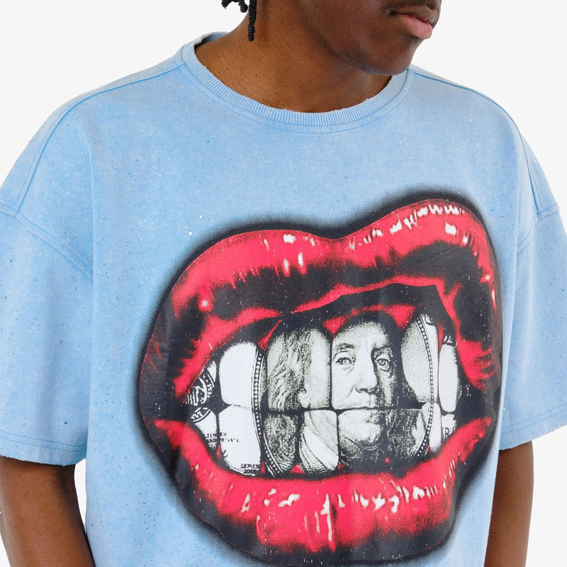 Copper Rivet 'Money Doesn’t Grow On Trees' Oversize Crop T-Shirt (Sky Blue) 511023 - FRESH N FITTED