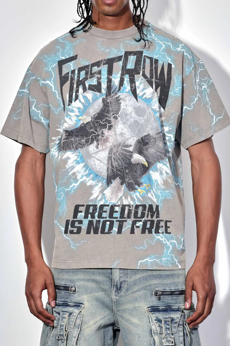 First Row ‘Fredom Is Not Free’ Washed T-Shirt (Grey) FRT2163 - FRESH N FITTED