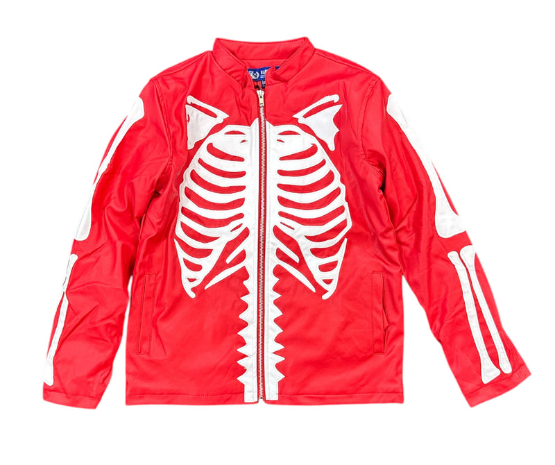 Black Pike Kids Leather Moto Jacket (Red) FB5401K - FRESH N FITTED