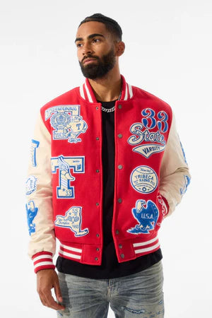 Jordan Craig 'All American' Varsity Jacket (Red) 91645 - FRESH N FITTED