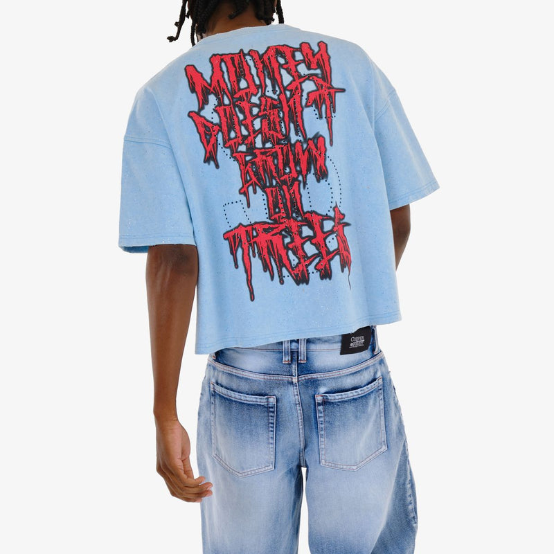 Copper Rivet 'Money Doesn’t Grow On Trees' Oversize Crop T-Shirt (Sky Blue) 511023 - FRESH N FITTED