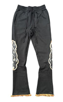 Rebel Denim 'Tapestry Patch' Fleece Stack Flared Sweat Pants (Black) 642-451 - FRESH N FITTED