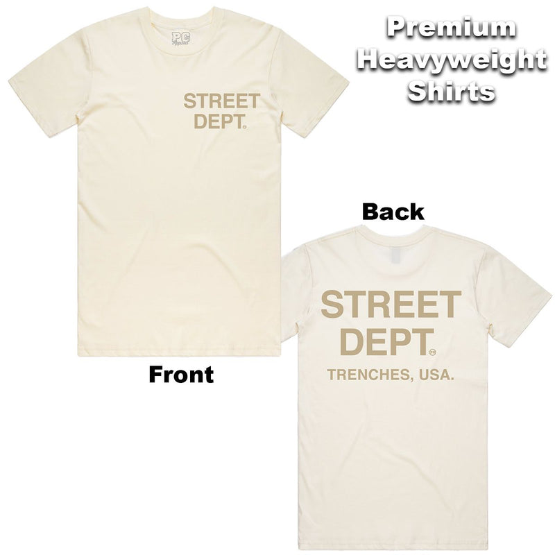 PG Apparel 'Street DEPT' T-Shirt (Cream W/Khaki) STDPT100 - FRESH N FITTED