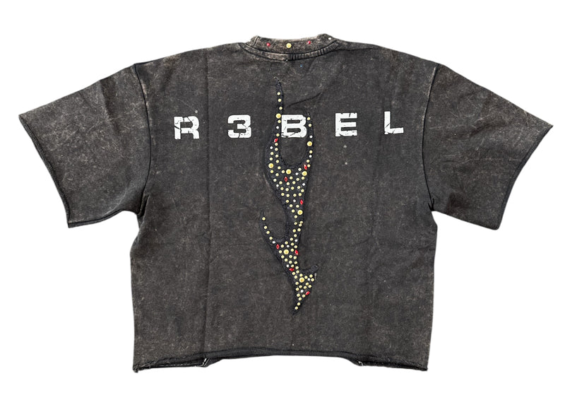 Rebel Denim 'Firefest' Cropped T-shirt (Black) 652-168