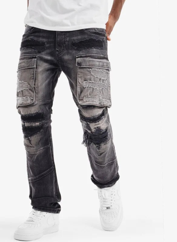Copper Rivet 'Rip & Repair' Cargo Denim (Black Sand) 533003