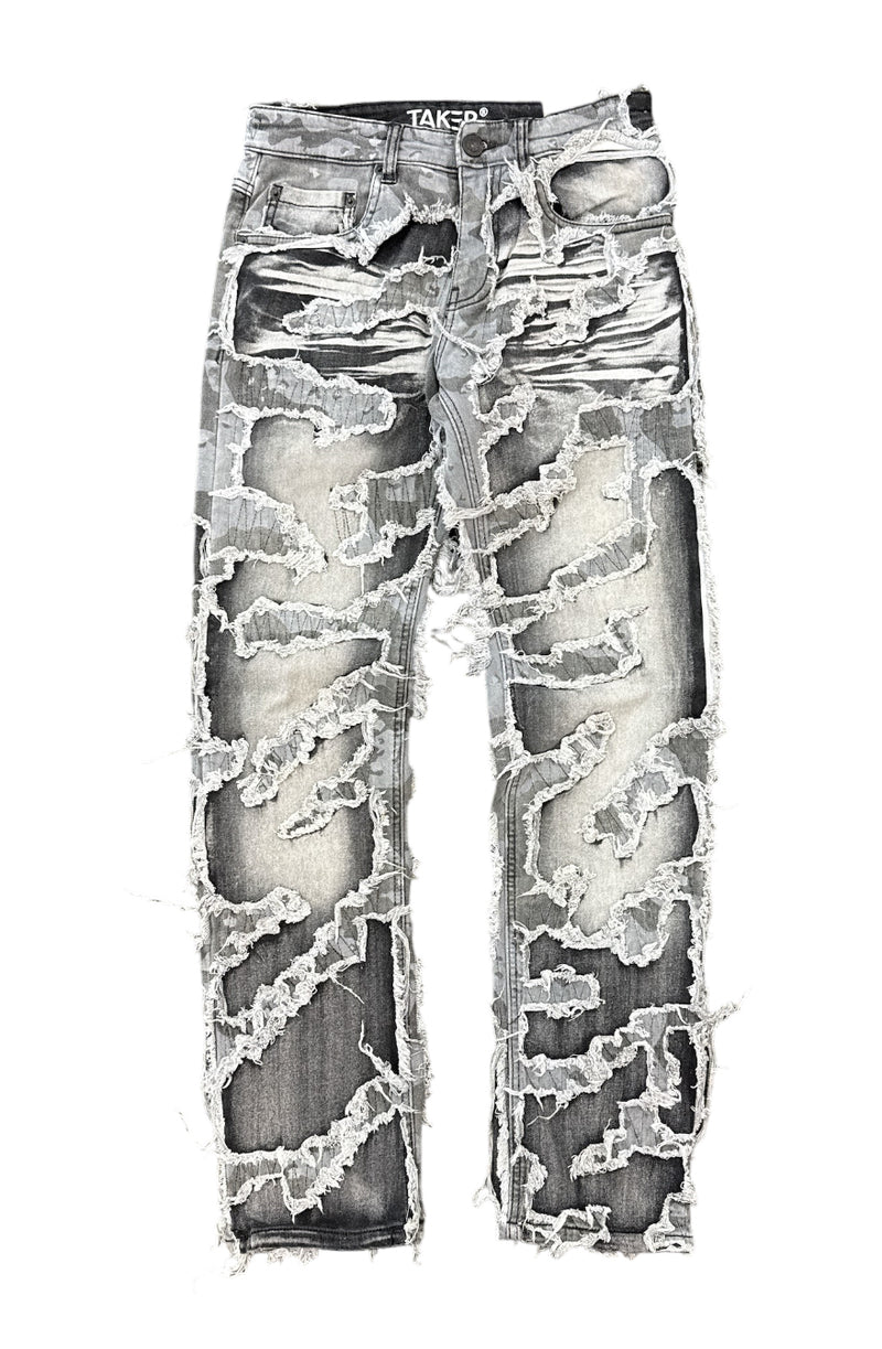 Taker 'Distressed Pattern' Slim Straight Denim (Black Wash) T4032 - FRESH N FITTED