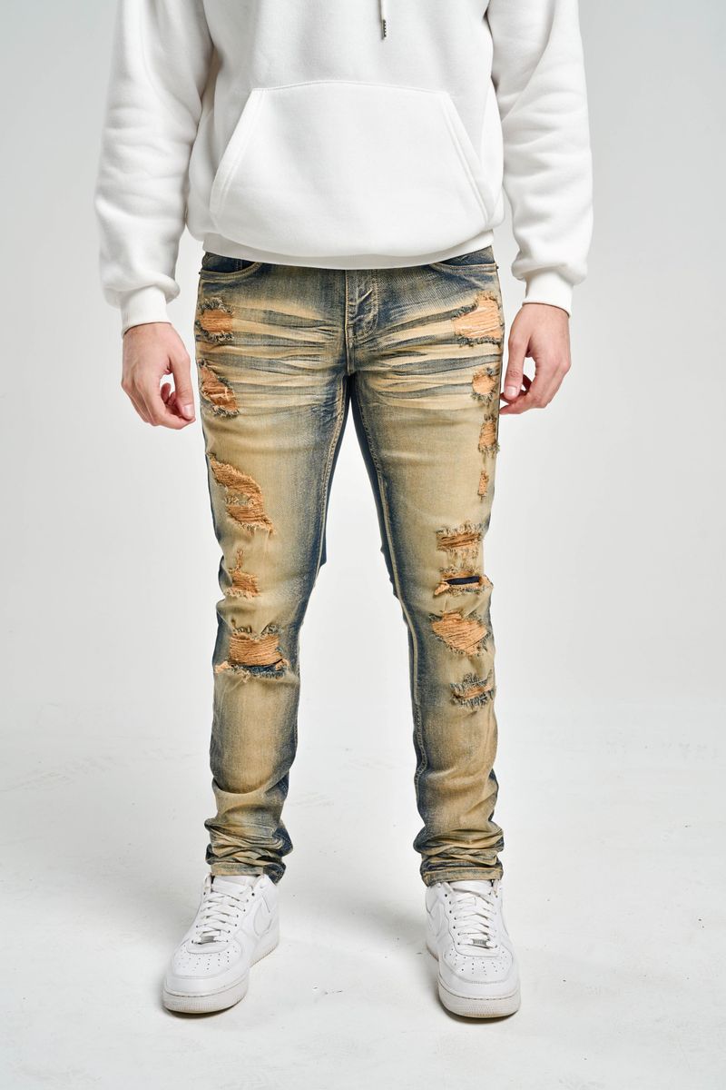 Spark ‘Rip & Repair’ Slim Fit Stretch Denim (Dark Indigo) S4405