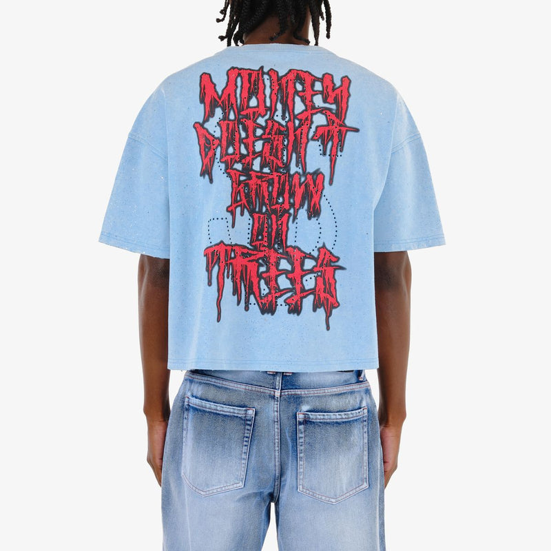 Copper Rivet 'Money Doesn’t Grow On Trees' Oversize Crop T-Shirt (Sky Blue) 511023 - FRESH N FITTED
