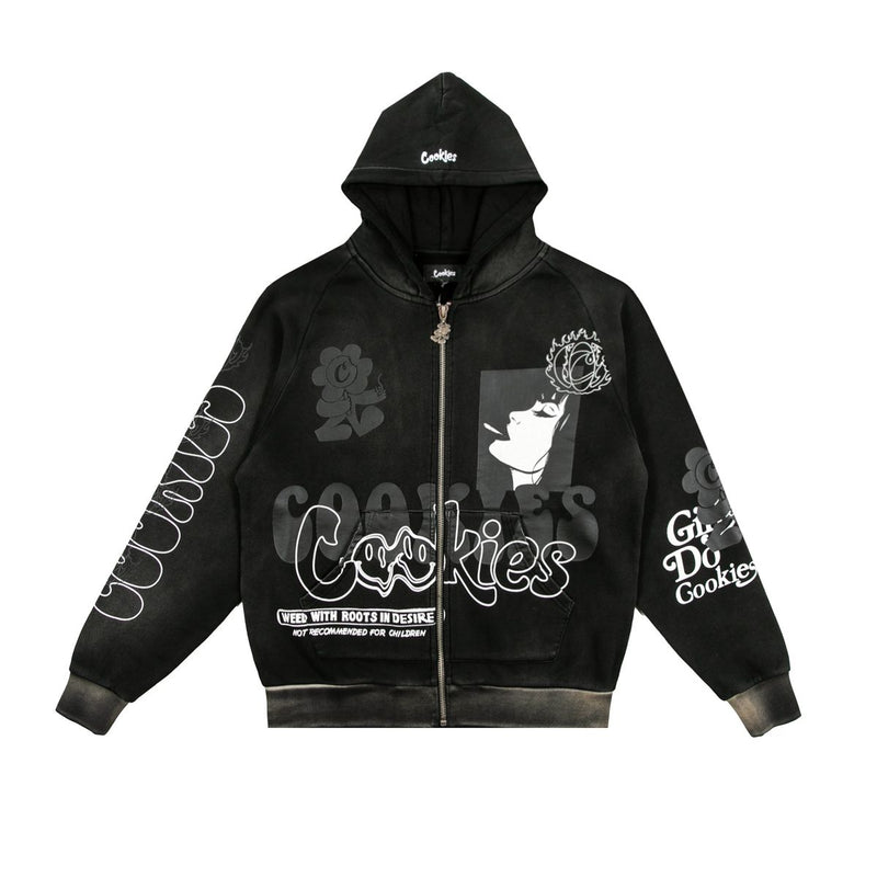 Cookies 'Florist' Zip Up Hoodie (Washed Black) CM251HFC01 - FRESH N FITTED