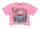 Rebel Minds 'Gas Station' Rhinestone Cropped T-Shirt in Pink