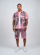 Rare Peace 'It's ok to Cry' Digital Print Rhinestone Cropped Collar Zip-up (Dust Pink) RJ6062 - FRESH N FITTED