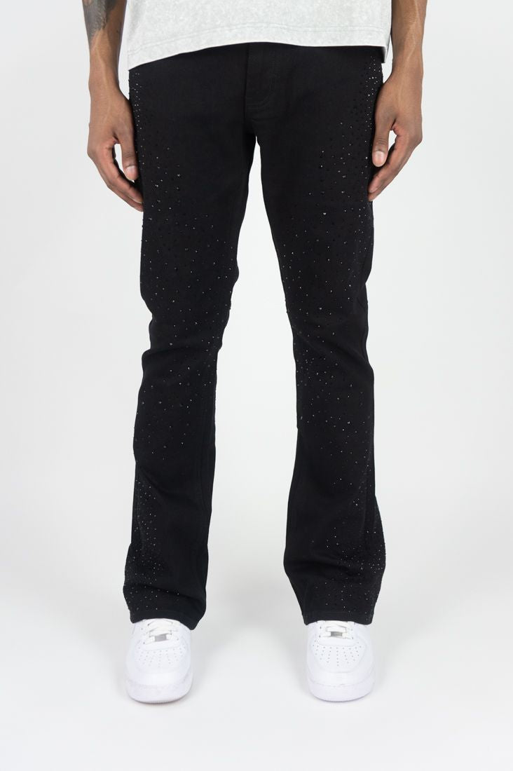 Roar Denim 'Rhinestone' Stacked Flare Denim (Jet Black) G52-679