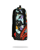 Sprayground Monopoly Time To Go backpack with colorful cartoon Monopoly-themed design and adjustable straps.