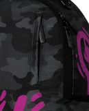 Sprayground Smurfs Shark Tag backpack showing a colorful shark design on black accessories backpack with adjustable straps.