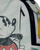 Sprayground Disney Mickey Sketch backpack featuring colorful Mickey Mouse design with adjustable straps and front zip pocket.