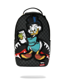 Sprayground Scrooge McDuck money counter backpack with vibrant cartoon design and adjustable straps for casual style.